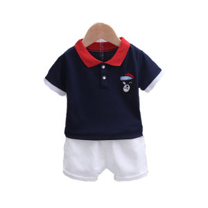 Pakaian anak-anak setelan anak usia 0-5 tahun Kaos Kerah Logo Dada Avatar Lengan Pendek Celana Pendek Kasual Warna Solid Anak laki-laki musim panas yang tampan penjualan panas baru setelan dua potong