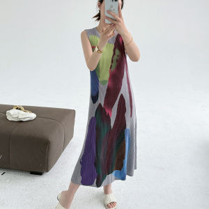 93876 One Size (45-75kg) Summer Sleeveless Printed Vest WomenS Pleated Thick Slimming And Straight Dress