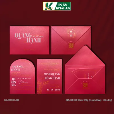 BTN101-350 - Thiệp cưới dạng ngang 17.6x12.6cm chất liệu giấy Đỏ Nhũ Thơm 240gsm