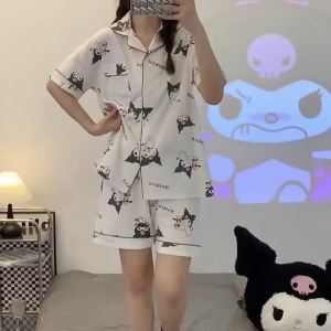 Sanrio Kuromi Cinnamon Dog Pajama terno for women Silk Pajamas Thin Short Sleeve+ Shorts IG hot Sleepwear Woman㏇X0410