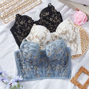KSHU7 Shockproof Flower Embroidery Bra Close-fitting Anti-sagging Brassiere for Women Adjustablee Gathered Breasts Floral Deep V Bra Girls