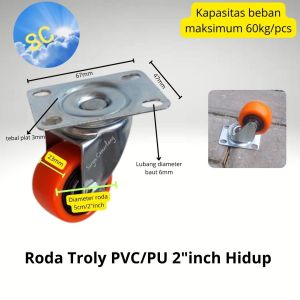 Roda Troli PVC/PU Hidup 2 inch roda caster castor kaster