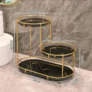 Kệ Đựng Mỹ Phẩm Trang Điểm Khung Mạ Vàng Cao Cấp Decor - Giá Đựng Đồ Nhà Tắm 3 Tầng Phong Cách Châu Âu