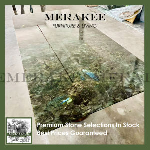FINAL SALE! 2m Natural Brazilian Labradorite Marble "In Stock With Most Selections In Singapore" From Brazil Customization For Dining Coffee Side Table Feature Wall Granite Stone Real Marble - Blue Emerald