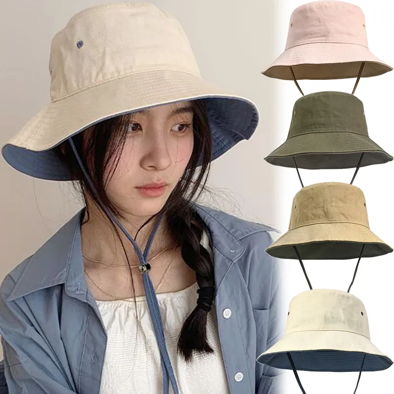 Summer Bucket Hats Women Brooch Ring Fisherman Hat Korean Style Solid  Climbing Outdoor Sunscreen Fisherman Hat Panama Beach Cap