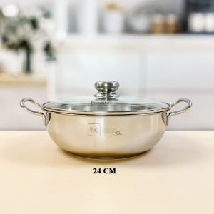 Chảo lẩu inox Fivestar nắp kính 26 28 32 cm 3 đáy dùng mọi loại bếp từ hồng ngoại bếp gas chính hãng bảo hành 5 năm