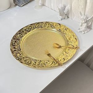 Vintage Baroque Style PVC Embossed Charger Plate Wedding Hotel Party Craft Tray Plastic Plate 14inch Craft Tray