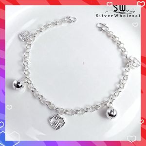 SilverWholesale #BB160 Original Silver 925 "Mickey Heart Shape" Baby Bracelet Anklet (Gelang Kaki/Tangan untuk Baby)