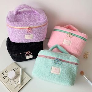IVAOU Makeup Organizer Large Cosmetic Bag Large Capacity Zipper Handbag Travel Toiletry Bag Korean Ins Style Soft Plush Plush Storage Bag Girls Women