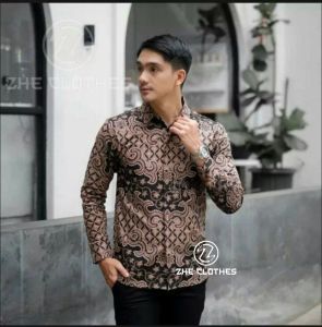 Baju Kemeja Batik Pria Motif Mulyo Trendi Zhe Official Lengan Panjang Warna Hitam Elegan