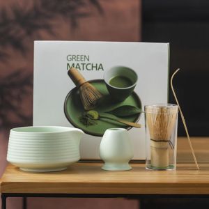 NEXASHOP 4PCS Reusable Matcha Tea Set Bamboo Ceramic Traditional Stirring Brush  Japanese Chasen Tea-making Tools