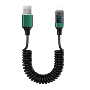 USB to USB C Fast Coiled Spring Charging Cable 6A 66W Fast Charge LED Screen Monitoring Universal for Tablet PC