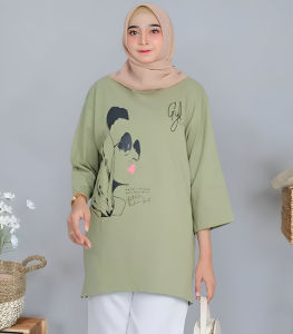 Kaos Oversize Korean Style England Blouse Kaos Katun Combed 24s Blouse Wanita Terbaru 2024 Jumbo
