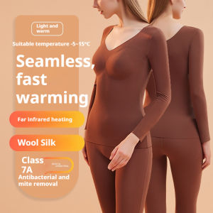 Wool Silk Thermal Underwear Womens Long Johns Set Seamless Velvet Heated Primer Plus Velvet Thickened Winter