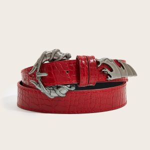 CHLOCH Crocodile Pattern Womens Belt Snake Buckle Pu Leather Streetwear Waist Belt Casual Rivets Pin Buckle Belt Jeans Dress Accessories