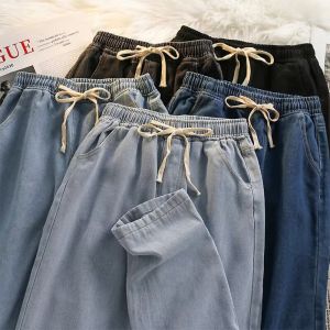 COD South East Asia Cross-border Explosion Elastic Waist Jeans Mens Spring High Street Loose Straight Trend Brand Casual Long PantsGDFSFDGFD