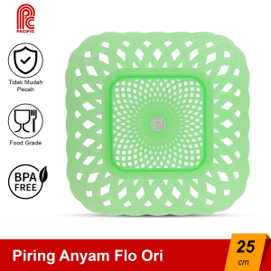 PACIFIC Piring Anyam Flo Ori Plastik 1 Pcs Motif Persegi Wicker Plate Tempat Makan PAC-PIR-352