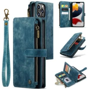 CaseMe Flip Leather Phone Case For iPhone 11 12 13 14 15 16 Plus 16E 17E 17 Air 18 Pro Max Zipper Wallet Multi Cards Cover Coque2026