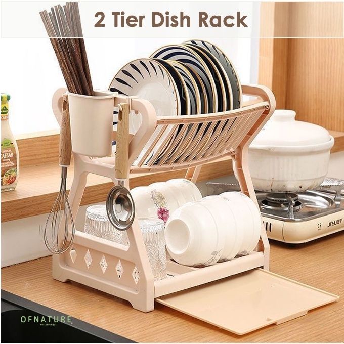 AKAPE - 2tier Drying Organizer Storage Shelf Drainer Plastic Dish Drying  Rack (Drain Tray not Included)