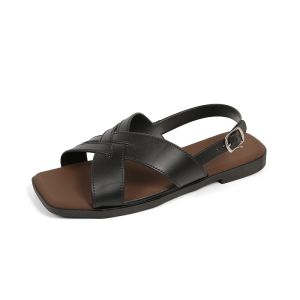 LALA Sandals For Women 2025 Summer New Vintage French Adjustable Buckle Flat Roman Slippers