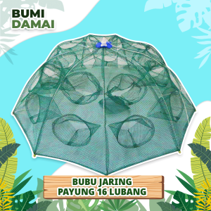 Bumi Damai Perangkap Bubu Payung 16 Lubang Alat Jaring Pancing Jala Ikan Udang Kepiting Lele Lobster Sungai Laut Danau Fish Trap Net