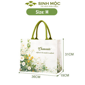 Túi tote canvas hoa cúc chống nước thời trang đựng đồ cá nhân – M3072 (Cúc xanh)