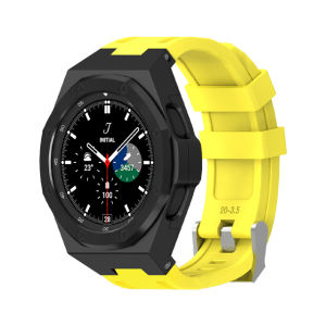 Alloy Watch Case Band Modification Kit For Samsung Galaxy Watch 4 Classic 46mm Rubber Strap Luxury Modification Kit Metal Bumper Cover Set 46mm Bezel