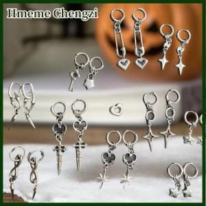 Hmeme Punk Grunge Rock Chain Earrings Cool Fashion Cone Drop Earrings Goth Aesthetic Charm Jewelry Hip Hop Accessories Gift