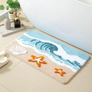 Beach Theme Plush Floor Mat Absorbent Anti-slip Quick-drying Bathroom Mat Kitchen Rug Doormat