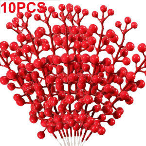 10pcs 45cm dài Giáng sinh quả mọng đỏ holly lá chi nhánh Nhà Vòng Hoa Cây giáng sinh đồ trang trí tự làm lễ hội bình trang trí hoa giả trang trí ngày lễ