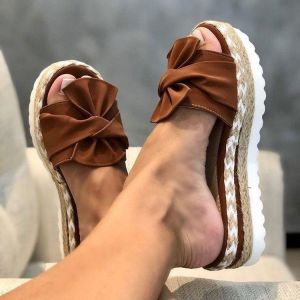 [Free Shipping] WomenS Flat Sandals For Outdoor Wear Summer New Style Wedge Heel Bowknot Sandals WomenS Beach Sandals With Rope Plus Size WomenS Shoes
