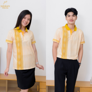 เสื้อโปโล เสื้อลายไทย เสื้อทำงาน แบรนด์Juntakarnจันทกานต์ โปโลลายไทย (ลายขิด) เกรดพรีเมียม  ใส่สบาย ไม่ร้อน ไม่ต้องรีด