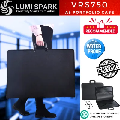 VRS750 A3 Portfolio Case Art Painting Sketch Bag | LUMISPARK Art Folder Sketch Carrying Case | Large 50x40cm Waterproof Moistureproof Heavy Duty | Zip Sketch Bag Tote Bag Sketch Board Bag with Shoulder Strap for Artist Students Black