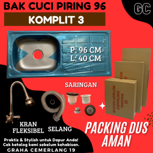 Bak Cuci Piring Sink Wastafel Stainless Steel 96 cm KOMPLIT Slang Pembuangan + Kran Angsa Fleksibel Jumbo