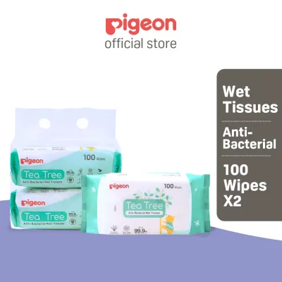 PIGEON Tea Tree Anti-Bacterial Wet Tissues 100s x 2