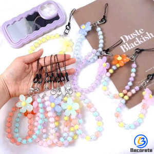 BECORATE Anti-lost Flower Candy Phone Keychain Chain Lanyard Key Beaded Case Earphone Keychain Bag Pendant