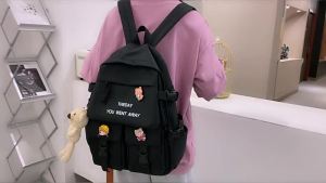 AE2025 New Nylon Fashion Five-Piece Set Middle School Student Backpack for Girls Lightweight Color-Block School Backpack