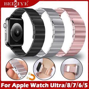 Compatible with Apple watch series 10 9 8 7 6 5 4 SE band 49mm 41mm 45mm 42mm 46mm 40mm 44mm strap magnetic stainless steel metal band for Apple watch ultra 2 49mm strap