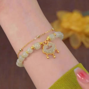 Hmeme Rabbit Bracelet Pendant Round Beaded Bracelet Adjustable Vintage Beads Bracelets Chinese Style Vintage Hand Ornaments Jewelry