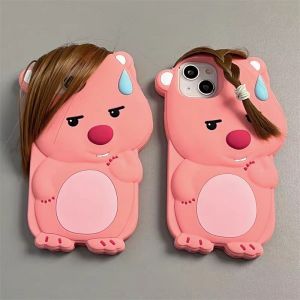 💯【Phone Case】+FREE Shipping 💯Fun Ins Pink Cartoon Funny Loppy Suitable For iPhone 15 14 13 12 Pro Max Phone Case New Years Internet Celebrity SiliconeSoft Case For iPhone Xr 14 15 Plus Crowd Anti Drop Personality