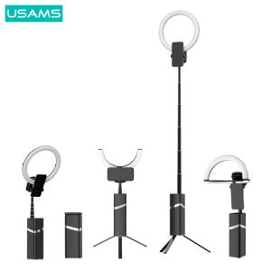 USAMS Portable Phone Holder Wireless Live LED Ring Light With Tripod Retractable Stand For Live Broadcast Vlog Youtube Tiktok