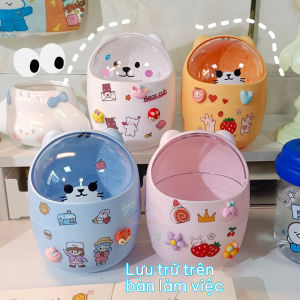 Thùng Rác Mini Để Bàn Nắp Lật Hoạt Hình Decor Xinh Xắn