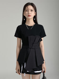 XITAO Fashion Folds T-Shirts Solid Color Irregular Patchwork Women Top 2023 Summer New Simplicity Temperament T-shirt HQQ0772