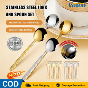 VIVOLILV Premium Korean Spoon & Fork Set Food-Grade 304 Stainless Steel Dinnerware Cutlery Set - Gold Silver Flatware for Home/Restaurant/Camping