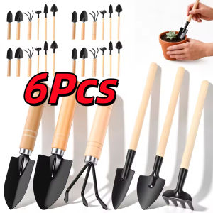 6Pcs Gardening Tool Set Metal Miniature SpadeShovel & Rake Potting Planting Hand Tools Kit