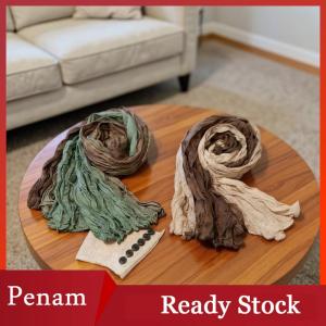 [PAM] Retro Ethnic Style Warm Cold-proof Scarf Women Crumpled Silk Scarf Long Folds Gradual Change Color Shawl Fashion Headscarf Gifts
