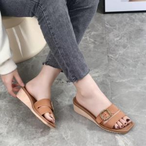 Elegant Womens Wedge Slides with Buckle Detail Casual Indoor/Outdoor Sandals Comfortable Flat Heel Code 3025-1
