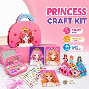 Perfect Mom and Baby Kids Princess Pretend Makeup Toy Set DIY Sticker Craft Kit Art Activity Portable For Girls Birthday Gift Play Toy