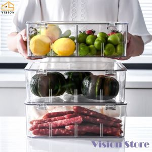 Vision Hộp Lưu Trữ Rau Quả Trong Suốt Crisper Tủ Lạnh Gia Đình Hộp Giữ Tươi Có Nắp Đậy Bằng Nhựa PET Hộp Đựng Phân Chia Chống Côn Trùng Và Chống Bụi