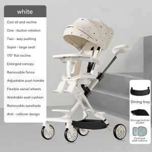 Baby Stroller with Reclining Seat 360 Rotation Sun Canopy Snack Tray Oxford Fabric Faux Leather Seat Titanium Alloy Handle